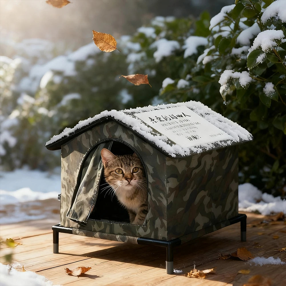 Stray Cats Shelter Outdoor Waterproof Cat House Foldable Warm Pet Tent for Winter Feral Cat House for Provides Cozy Shelter