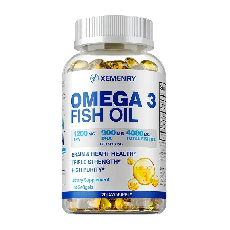 Omega-3 Fish Oil Soft Gels Omega 3 with EPA & DHA Helps Brain Development & Cardiovascular Health for Man and Woman