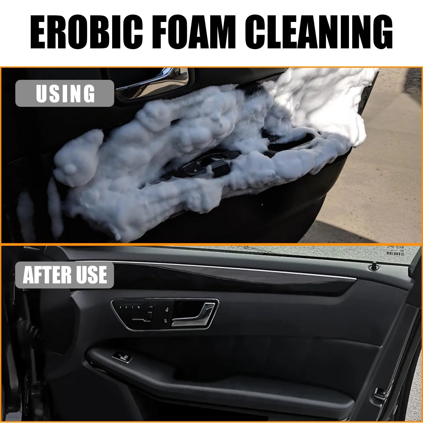 Powerful Car Interior Cleaner Foam Spray - No Rinse Upholstery Cleaner for Seats Dashboard Stain Remover with Sponge Deep Clean
