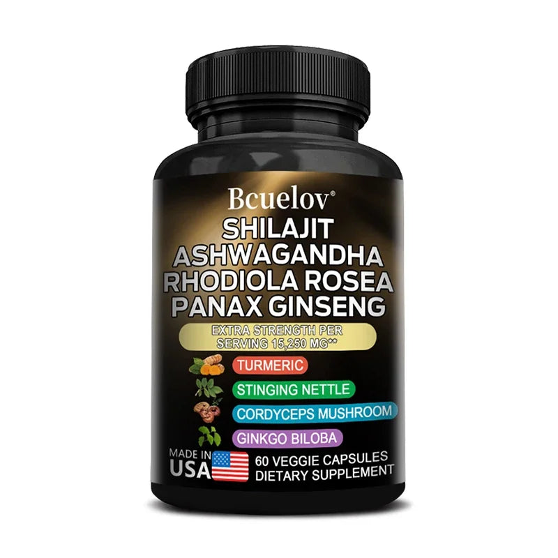 8-in-1 Shilajit Pure Himalaya Capsules with Ashwagandha, Rhodiola, and Panax Ginseng To Support Brain, Joint, and Immune Health