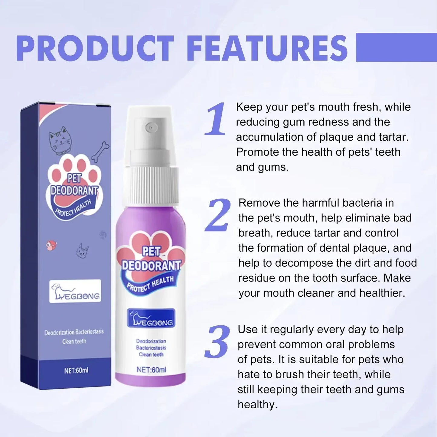Pet Teeth Cleaning Spray for Dogs Cats Fresh Breath Tartar Remover Prevent Plaque Whitening Oral Care Dental Hygiene Pets Health