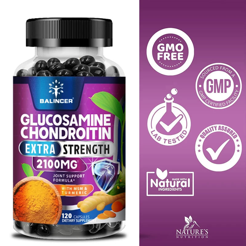 Balincer Glucosamine Chondroitin MSM Supplement, 2100 Mg, Supports Joint Health, Strength and Flexibility, with Turmeric Root