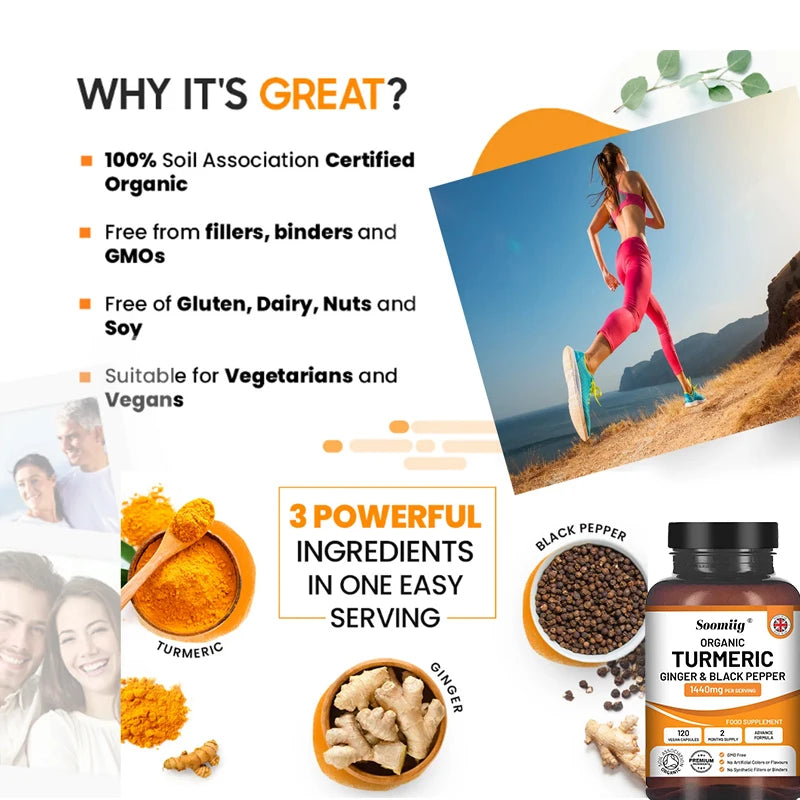 Organic Turmeric Ginger & Black Pepper Blend Capsules Joint Health Supplement Helps Joint Flexibility and Cushioning