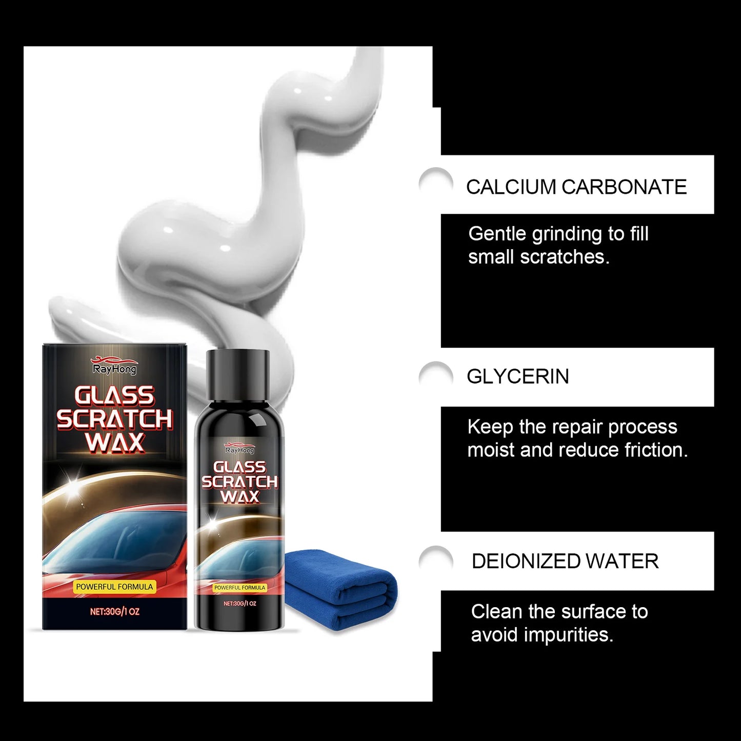 Windshield Scratch Remover Headlight Restoration Kit Car Glass Polishing Compound Remove Scratches & Swirls Enhance Clarity