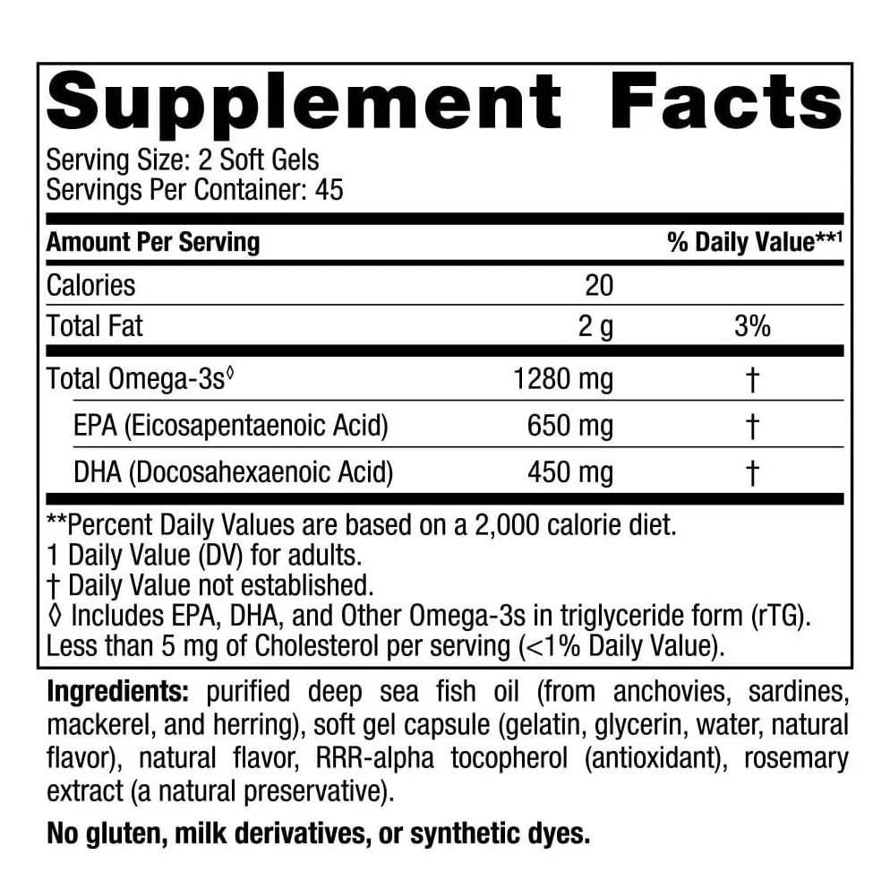 Naturals Ultimate Omega Softgels, Lemon Flavor - 90 Soft Gels Omega-3 Fish Oil Supplement with EPA & DHA - Heart & Brain Health