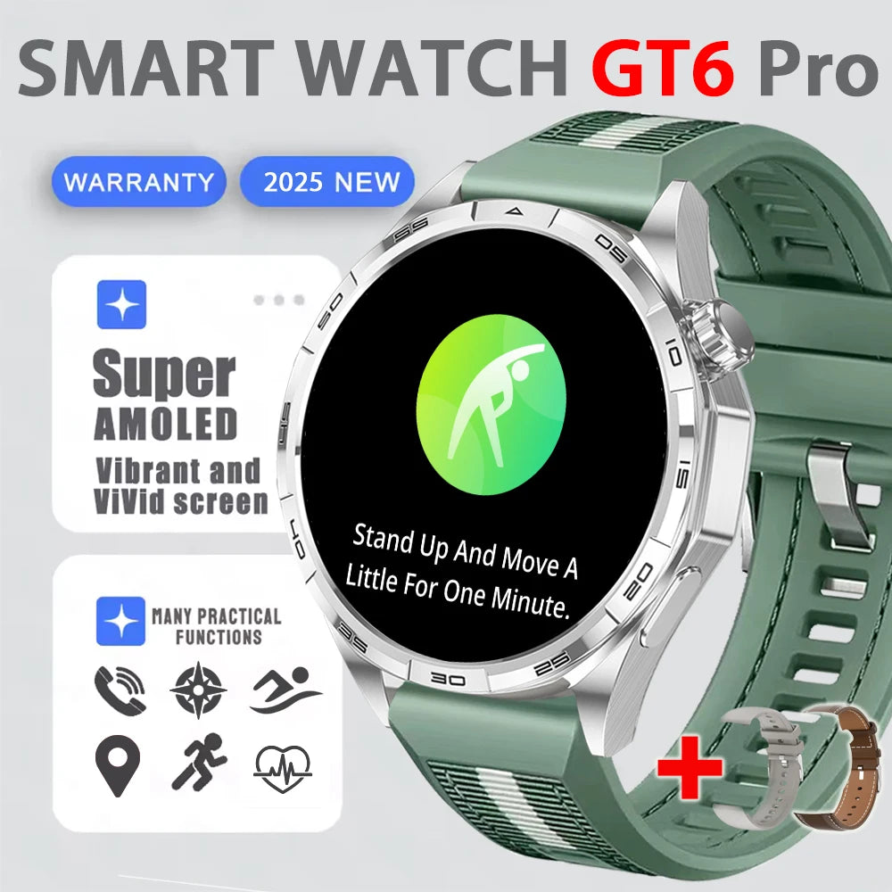 2025 New Watch 6 GT Series Smart Watch Men AMOLED Screen Heart Rate Health Monitoring Bluetooth Call Business Smartwatch Man