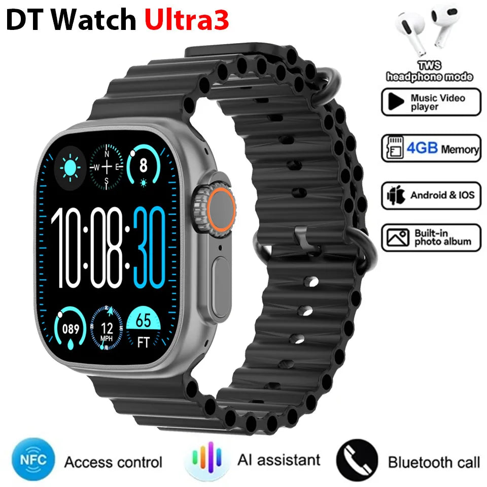 New DT Ultra 3 Pro Google map NFC Smart Watch 32G Memory Music Video Bluetooth Call Waterproof Smart Watch For Android iOS