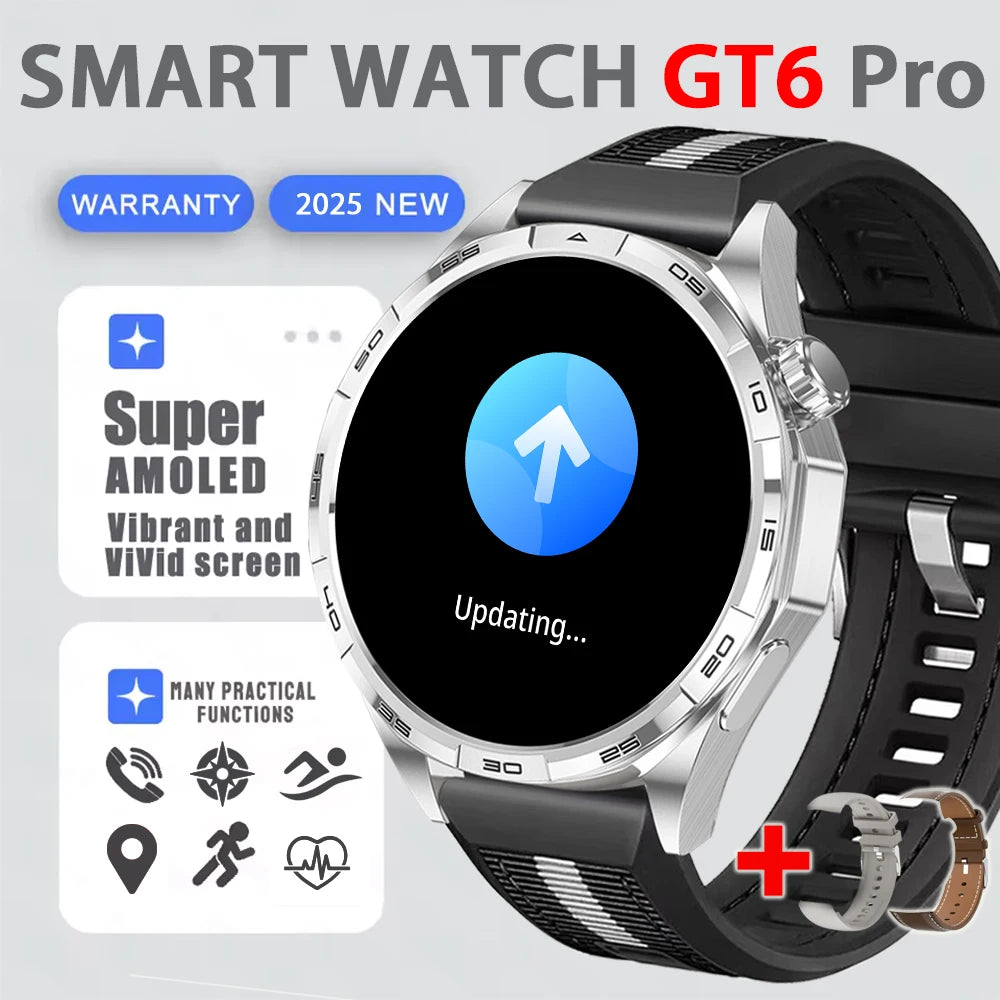 2025 New Watch 6 GT Series Smart Watch Men AMOLED Screen Heart Rate Health Monitoring Bluetooth Call Business Smartwatch Man