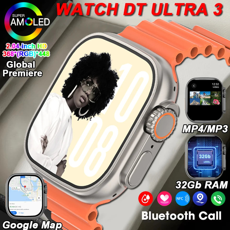 New DT Ultra 3 Pro Google map NFC Smart Watch 32G Memory Music Video Bluetooth Call Waterproof Smart Watch For Android iOS