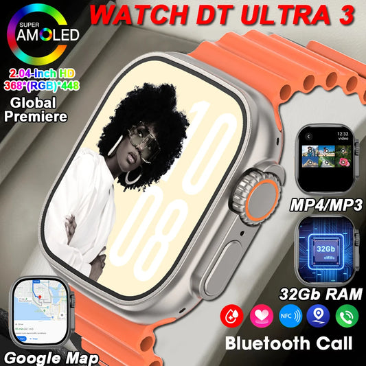 New DT Ultra 3 Pro Google map NFC Smart Watch 32G Memory Music Video Bluetooth Call Waterproof Smart Watch For Android iOS