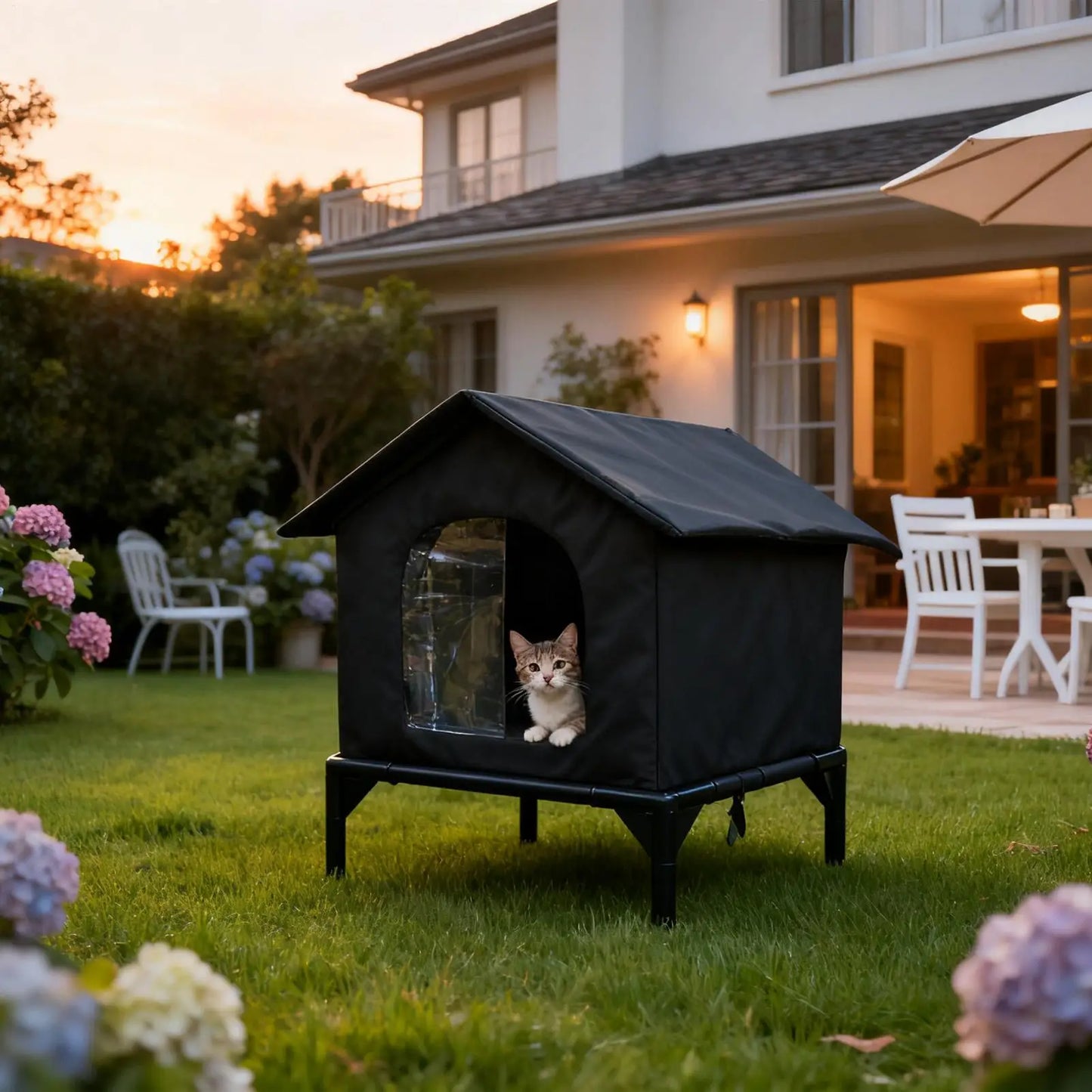 Cat Shelter Weatherproof Winter Cat House Cat Outside House Waterproof Enclosed Pet Tent Insulated Cat House For Multiple