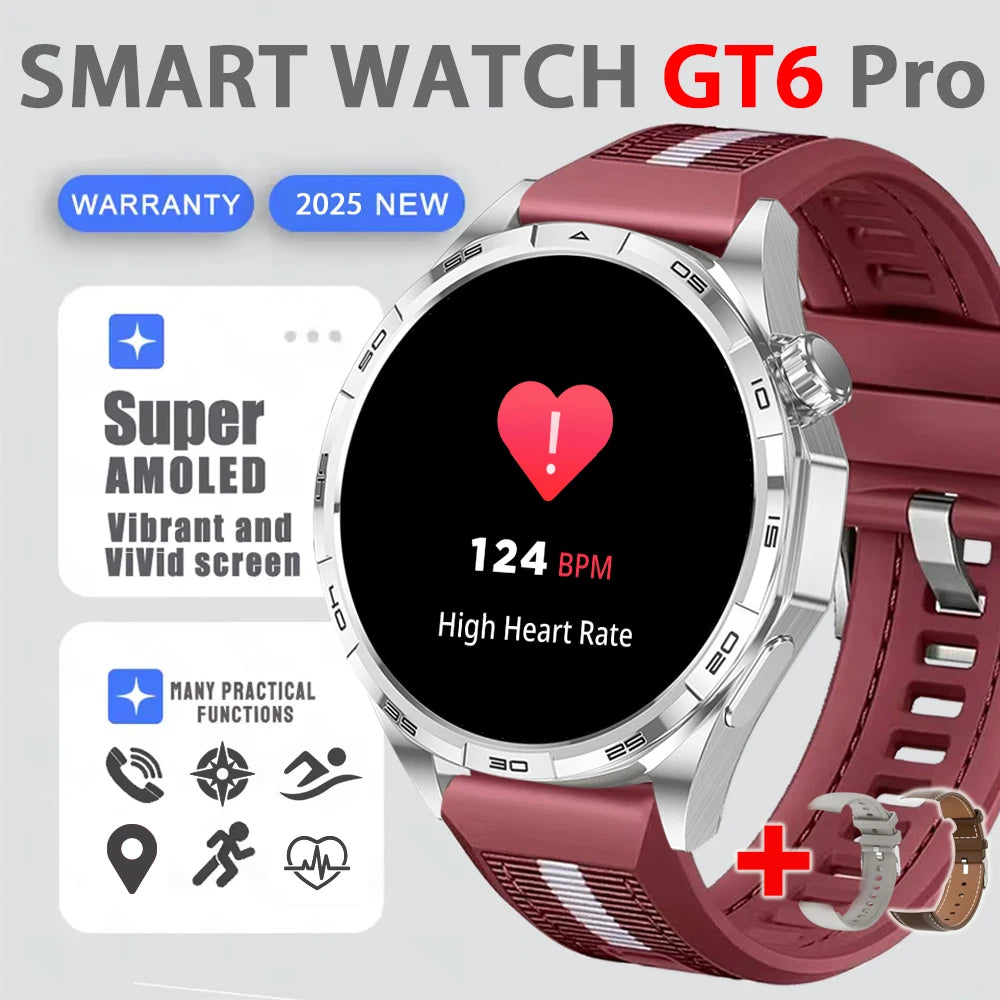 2025 New Watch 6 GT Series Smart Watch Men AMOLED Screen Heart Rate Health Monitoring Bluetooth Call Business Smartwatch Man