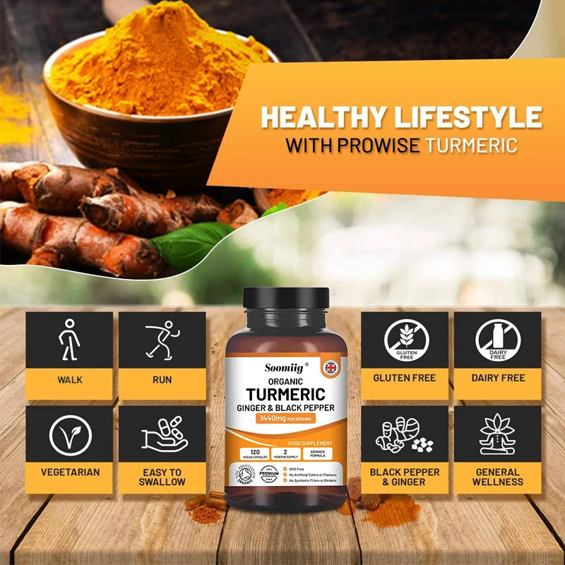 Organic Turmeric Ginger & Black Pepper Blend Capsules Joint Health Supplement Helps Joint Flexibility and Cushioning