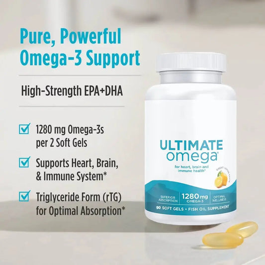 Naturals Ultimate Omega Softgels, Lemon Flavor - 90 Soft Gels Omega-3 Fish Oil Supplement with EPA & DHA - Heart & Brain Health