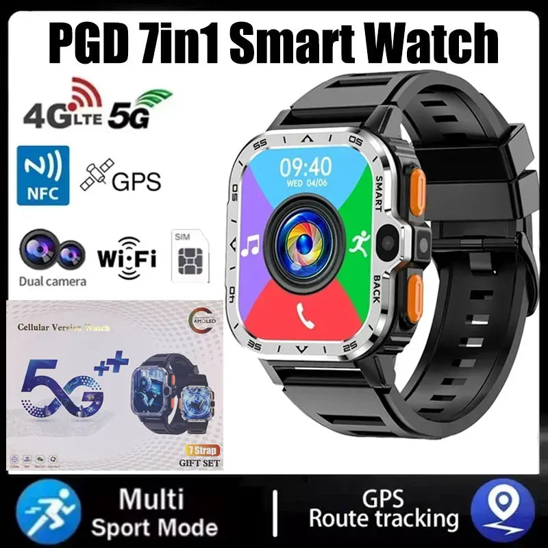PGD Android Smartwatch: Global 4G, 8GB RAM 128GB ROM, Dual Camera, GPS & NFC, Stainless Steel Strap