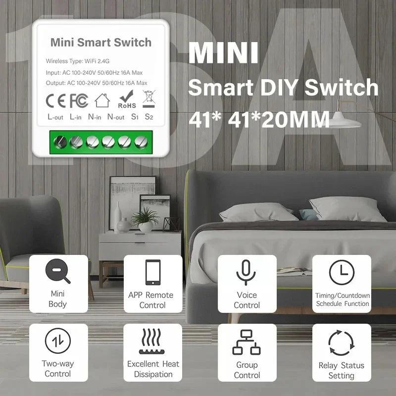 Tuya Mini WiFi/Zigbee Switch Smart Life App 2-Way Control Smart Home Automation Module Interruptor Work for Alexa Google Home