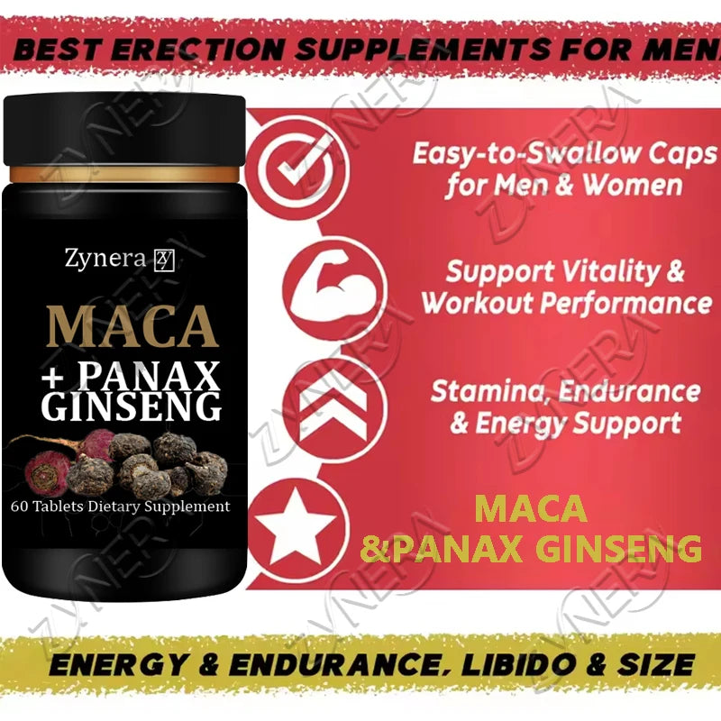 Organic Maca Root Power Tablets for Men Ginseng Pills Supplement for Health Energy