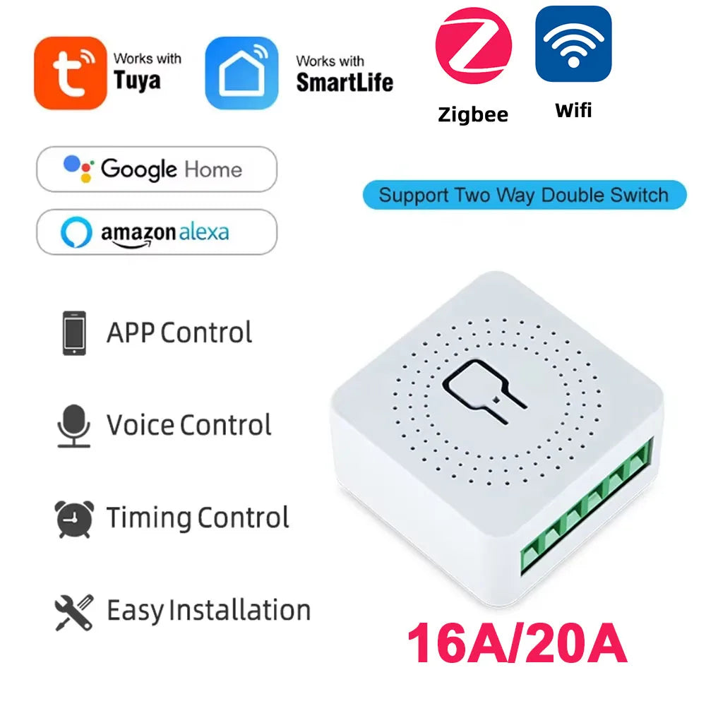Tuya Mini WiFi/Zigbee Switch Smart Life App 2-Way Control Smart Home Automation Module Interruptor Work for Alexa Google Home