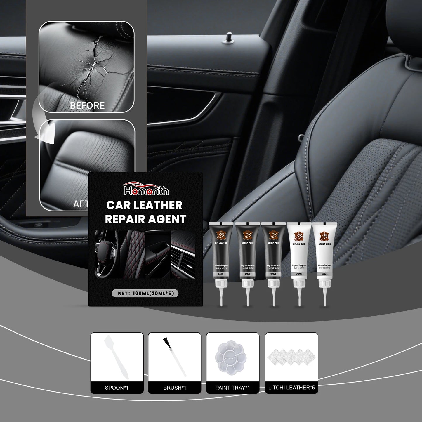 Car Leather Repair Paste Filler Car Seat Leather Complementary Refurbishing Paste Sofa Coats Scratch Cracks Restoration