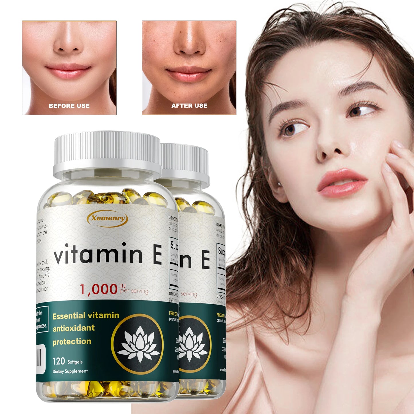 Vitamin E 1000IU Capsules - for Antioxidant, Skin, Cellular Respiration and Cardiovascular Health Support - 120 Capsules