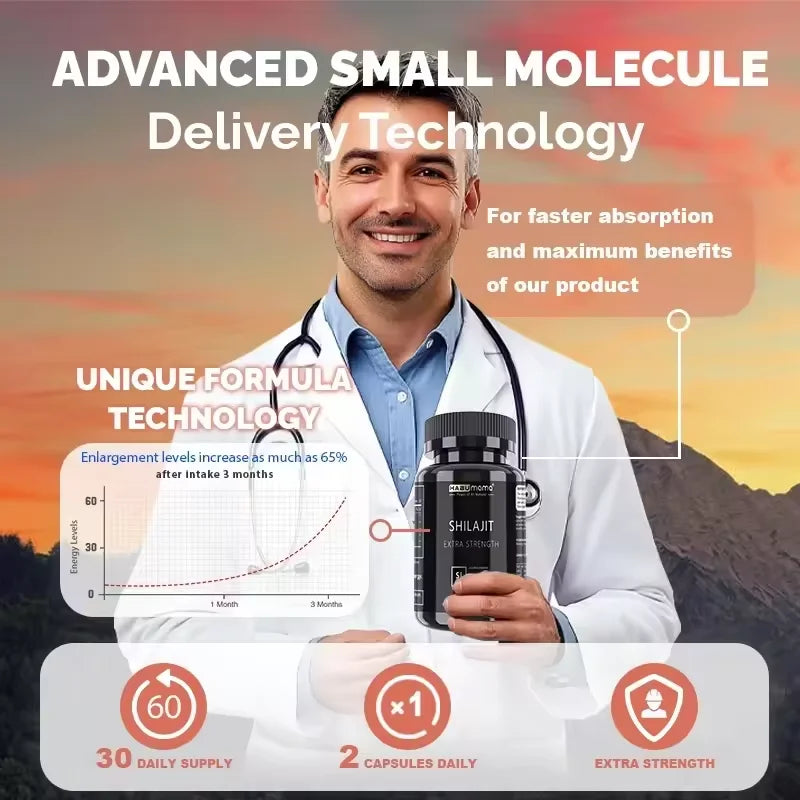 Shilajit Capsule 100% Pure Non-GMo Supports Reproductive Health Natural Energizer