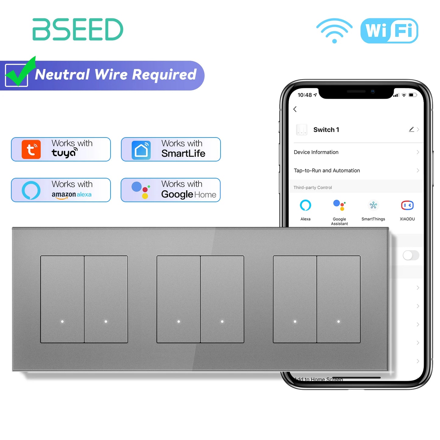 BSEED Tuya Smart WIFI Switch 1/2/3/4Gang 2Way Button Light Switch Smart Life Control Support Alexa Google Home Need Neutral Wire
