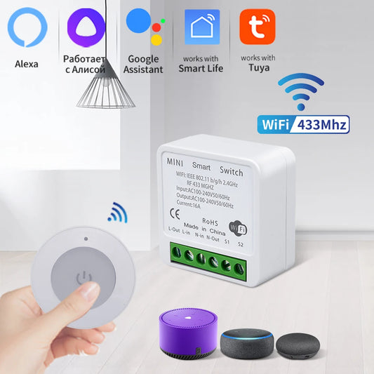 RF 433Mhz Tuya Smart Wifi Switch with Wireless Remote Control Smart Life App Voice Control by Alexa Google Home Alice AC100-240V