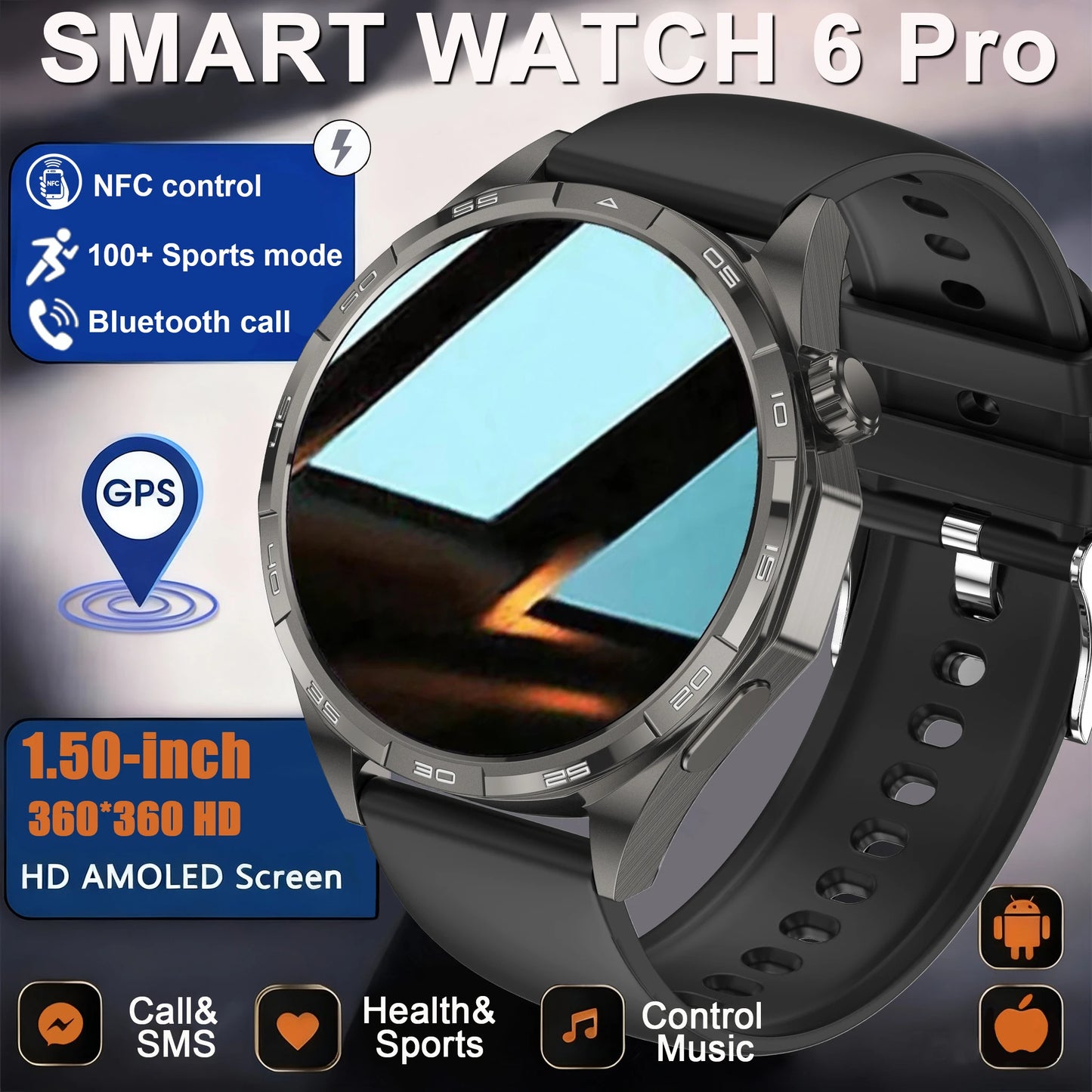 2025 New Watch 6 GT Series Smart Watch Men AMOLED Screen Heart Rate Health Monitoring Bluetooth Call Business Smartwatch Man