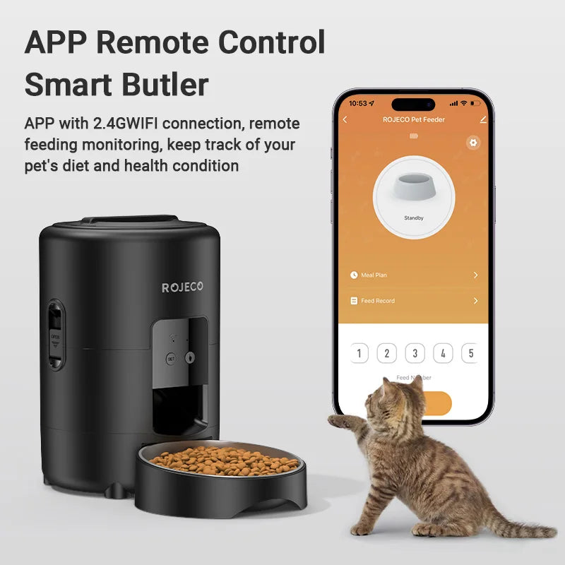 ROJECO Automatic Pet Feeder 2L Smart Cat Food Kibble Dispenser Wi-Fi App Remote Control Auto Dog Feeder For Cat Pet Accessories