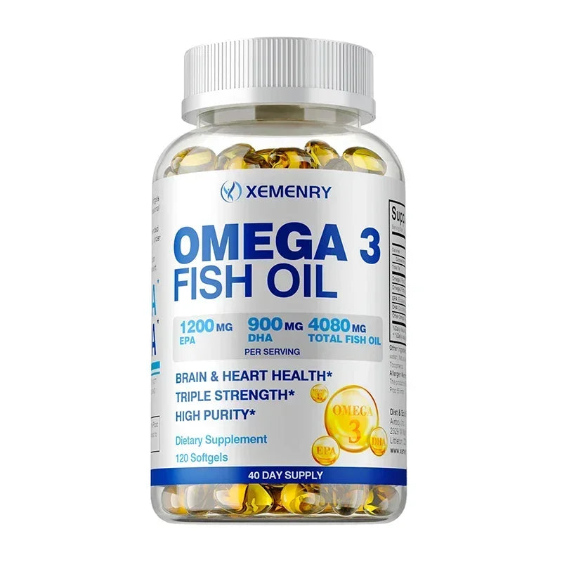 Omega-3 Fish Oil Soft Gels Omega 3 with EPA & DHA Helps Brain Development & Cardiovascular Health for Man and Woman