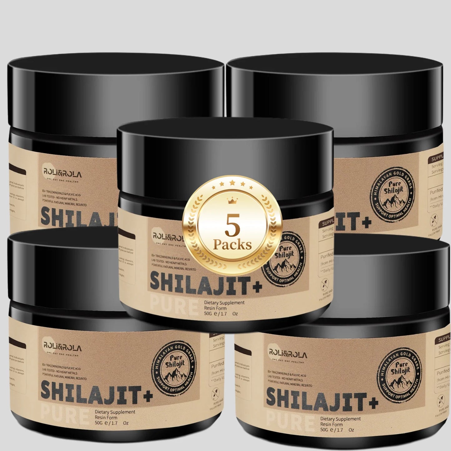 ROLI&ROLA 5 Pack / 50g Pure Himalayan Shilajit Resin High Potency Trace Minerals & Fulvic Acid Supplement. Health Super Food.