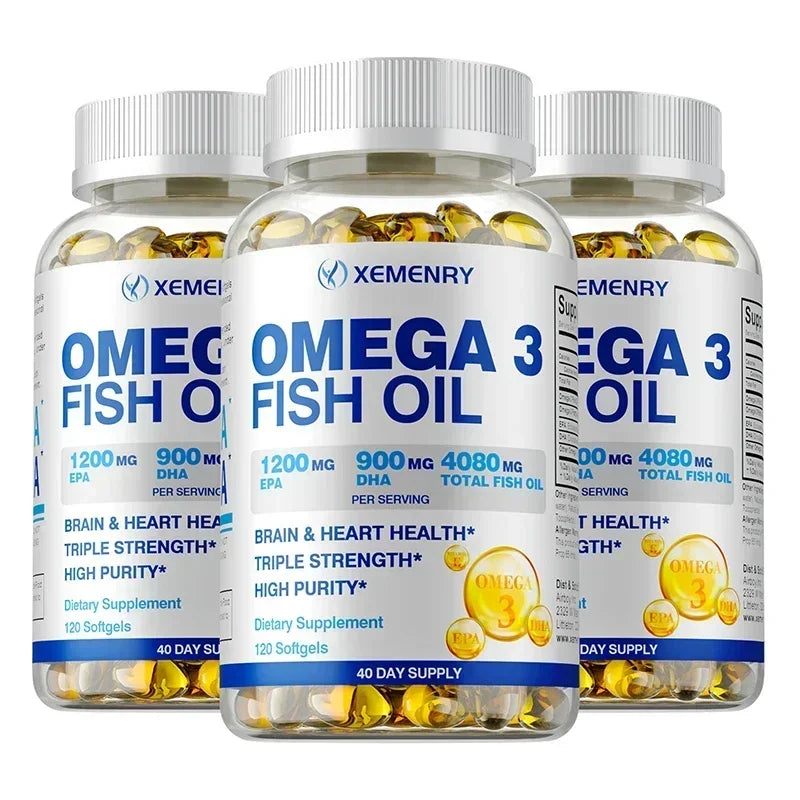 Omega-3 Fish Oil Soft Gels Omega 3 with EPA & DHA Helps Brain Development & Cardiovascular Health for Man and Woman