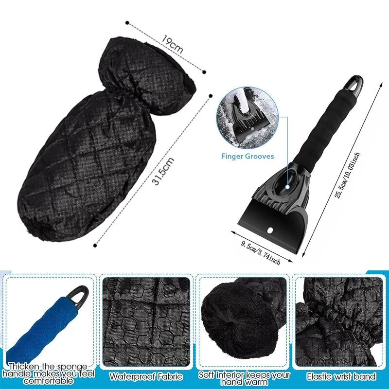 Ice Scrapers for Car Windshield Snow Scraper Cleaner Snow Ice Defrost Tool with Foam Handle Warm Glove Waterproof Snow Shovel