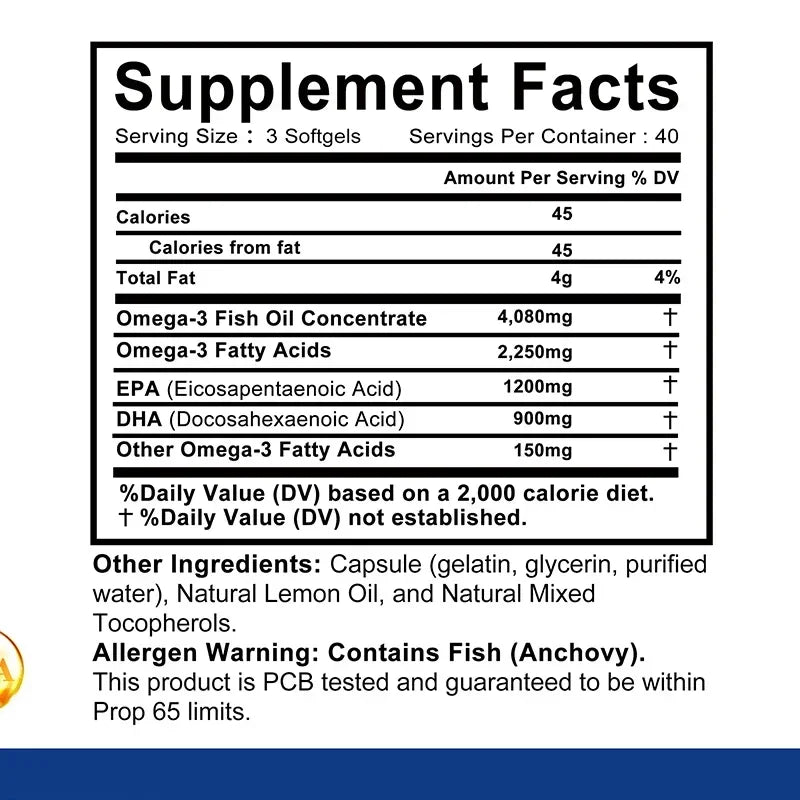 Omega-3 Fish Oil Soft Gels Omega 3 with EPA & DHA Helps Brain Development & Cardiovascular Health for Man and Woman