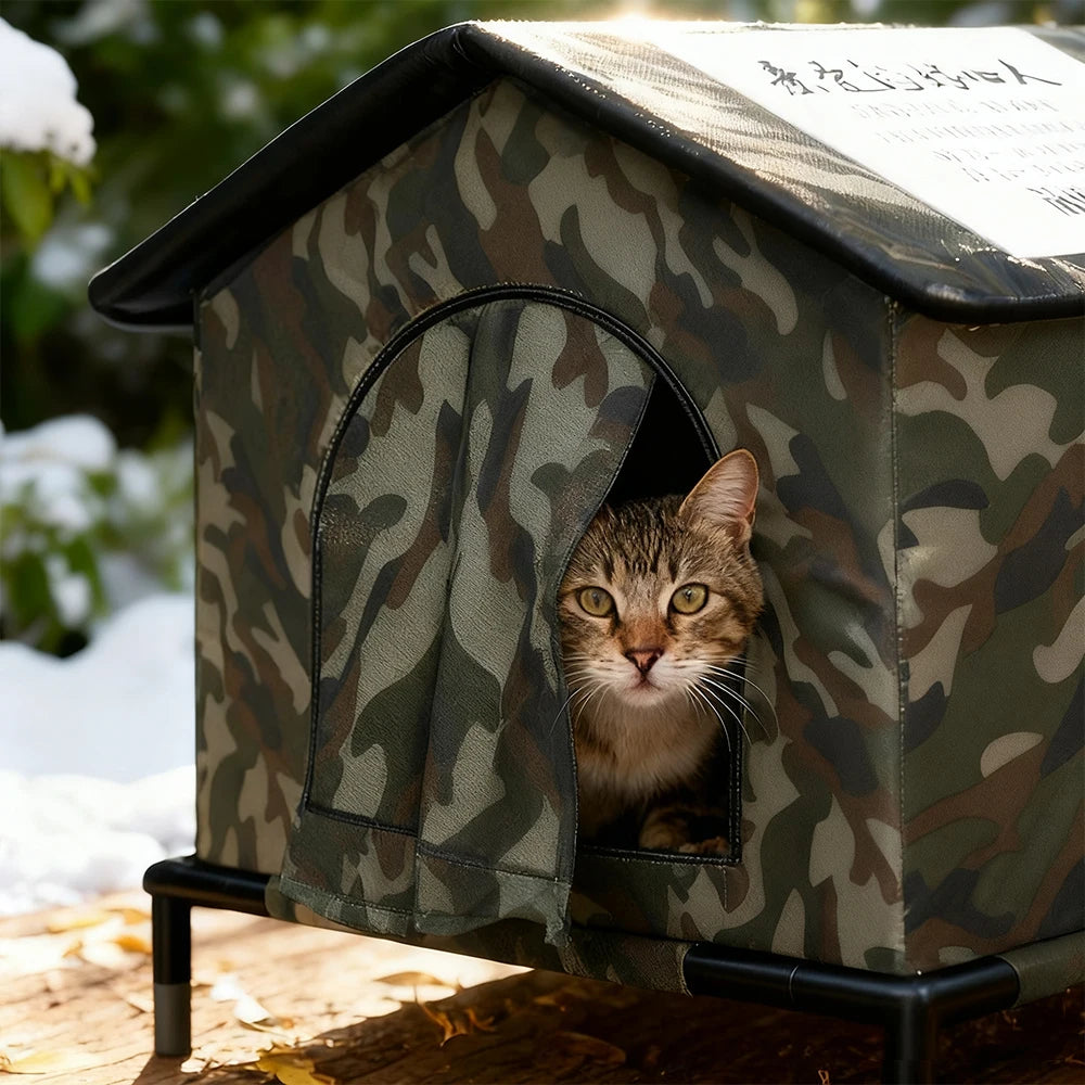 Stray Cats Shelter Outdoor Waterproof Cat House Foldable Warm Pet Tent for Winter Feral Cat House for Provides Cozy Shelter