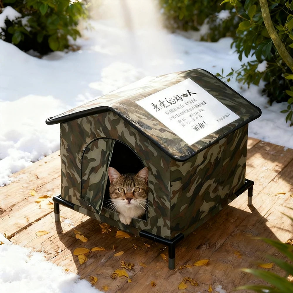Stray Cats Shelter Outdoor Waterproof Cat House Foldable Warm Pet Tent for Winter Feral Cat House for Provides Cozy Shelter