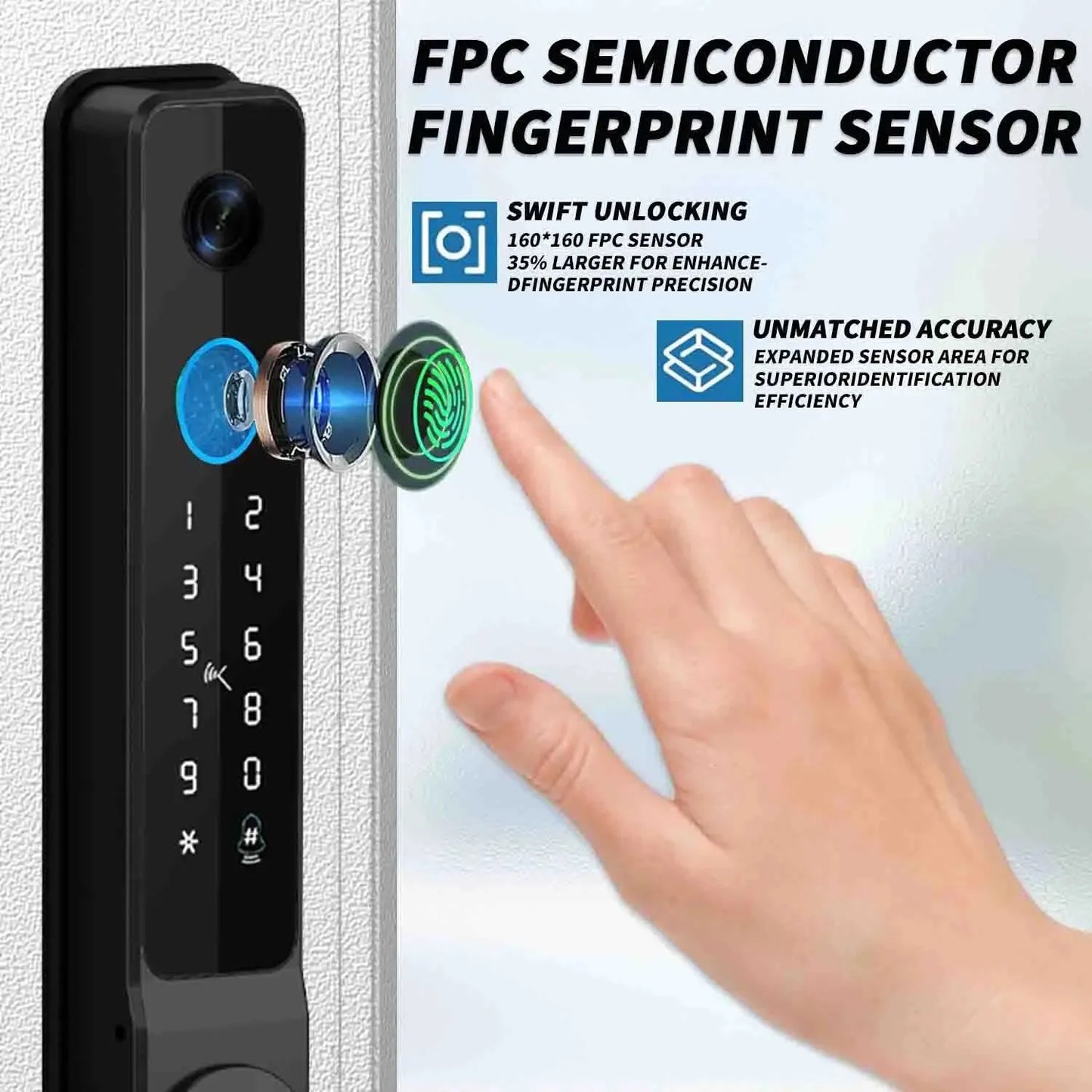 Waterproof Camera Outdoor Fingerprint Lock TUYA WIFI APP RFID Card Code Keyless Smart Electronic Door Lock Aluminum/Glass Slidin