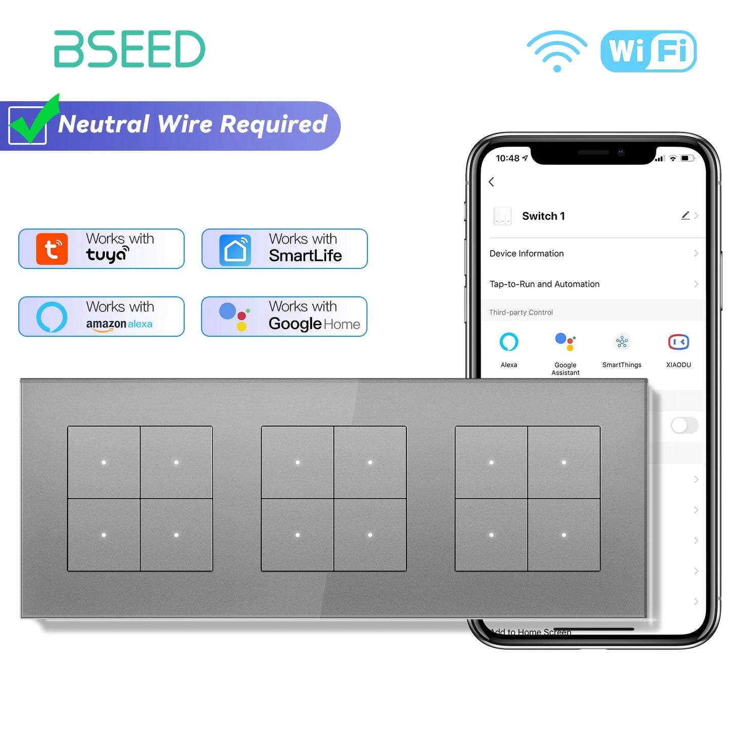 BSEED Tuya Smart WIFI Switch 1/2/3/4Gang 2Way Button Light Switch Smart Life Control Support Alexa Google Home Need Neutral Wire