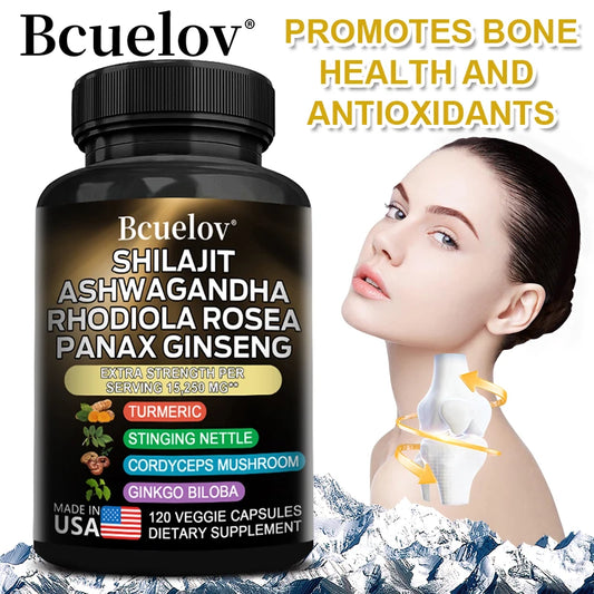 8-in-1 Shilajit Pure Himalaya Capsules with Ashwagandha, Rhodiola, and Panax Ginseng To Support Brain, Joint, and Immune Health