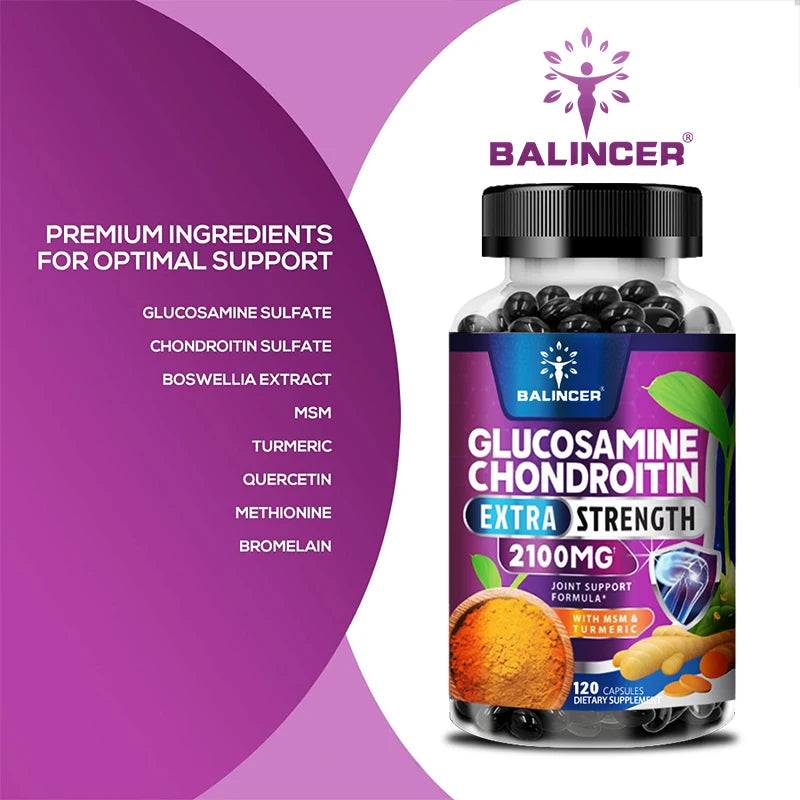Balincer Glucosamine Chondroitin MSM Supplement, 2100 Mg, Supports Joint Health, Strength and Flexibility, with Turmeric Root