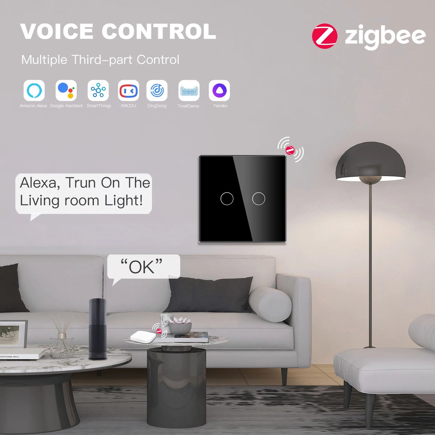BSEED Zigbee 1/2/3Gang Touch Switches Smart Wall Light Switch Tuya Google Smart Life Alexa App Control Glass Panel No Neutral
