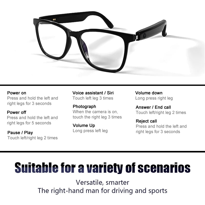 Koipsse smart glasses with microphone fashion wireless call sports sunglasses 2 in 1 high-tech music playback anti-blue light UV