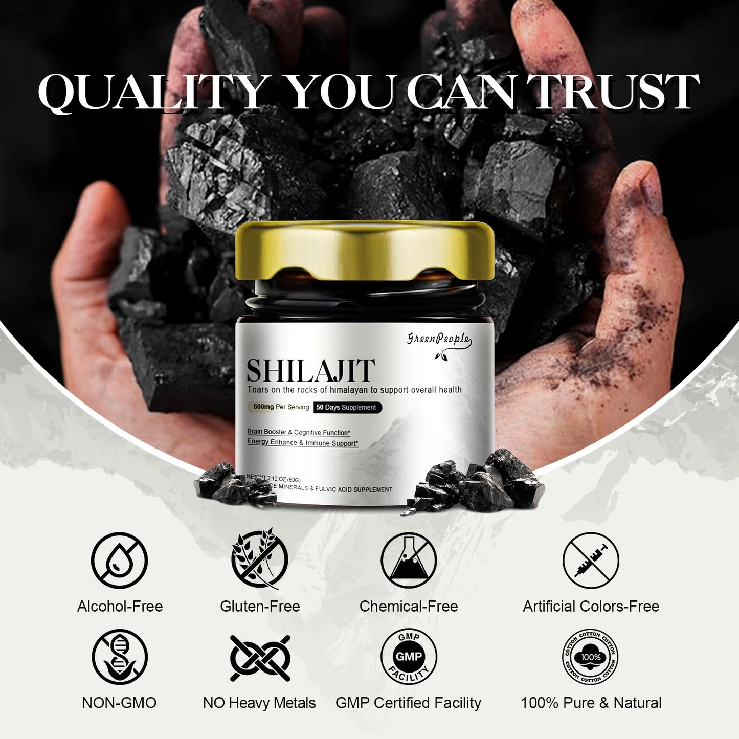 100% Pure Natural Original Shilajit Resin Himalaya Support Hormone Balance for Men & Women Support Immunity,Heart & Skin Health
