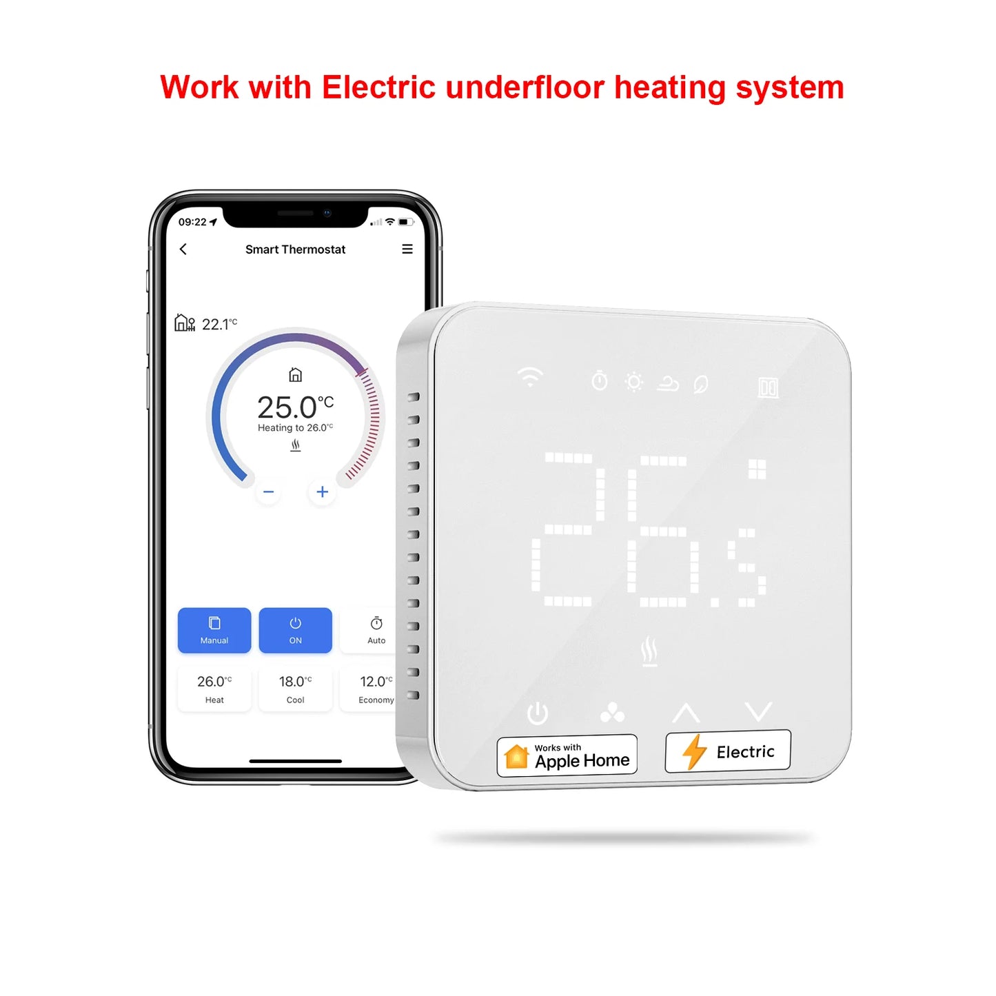 Meross HomeKit Wi-Fi Smart Thermostat for Electric Underfloor Heating System Touch Screen Work with Siri Alexa Google Assistant