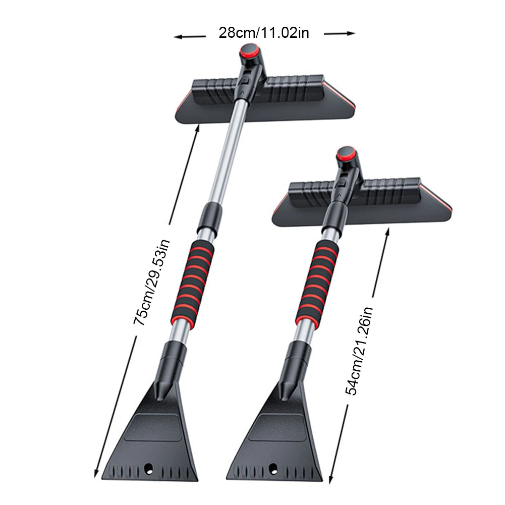 Car Windshield Snow Remover 2-in-1, Extendable Ice Scraper with Ergonomic Handle, Winter Auto Cleaning Accessories