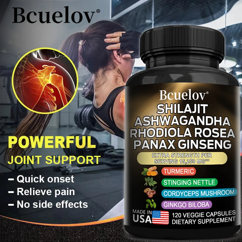 8-in-1 Shilajit Pure Himalaya Capsules with Ashwagandha, Rhodiola, and Panax Ginseng To Support Brain, Joint, and Immune Health