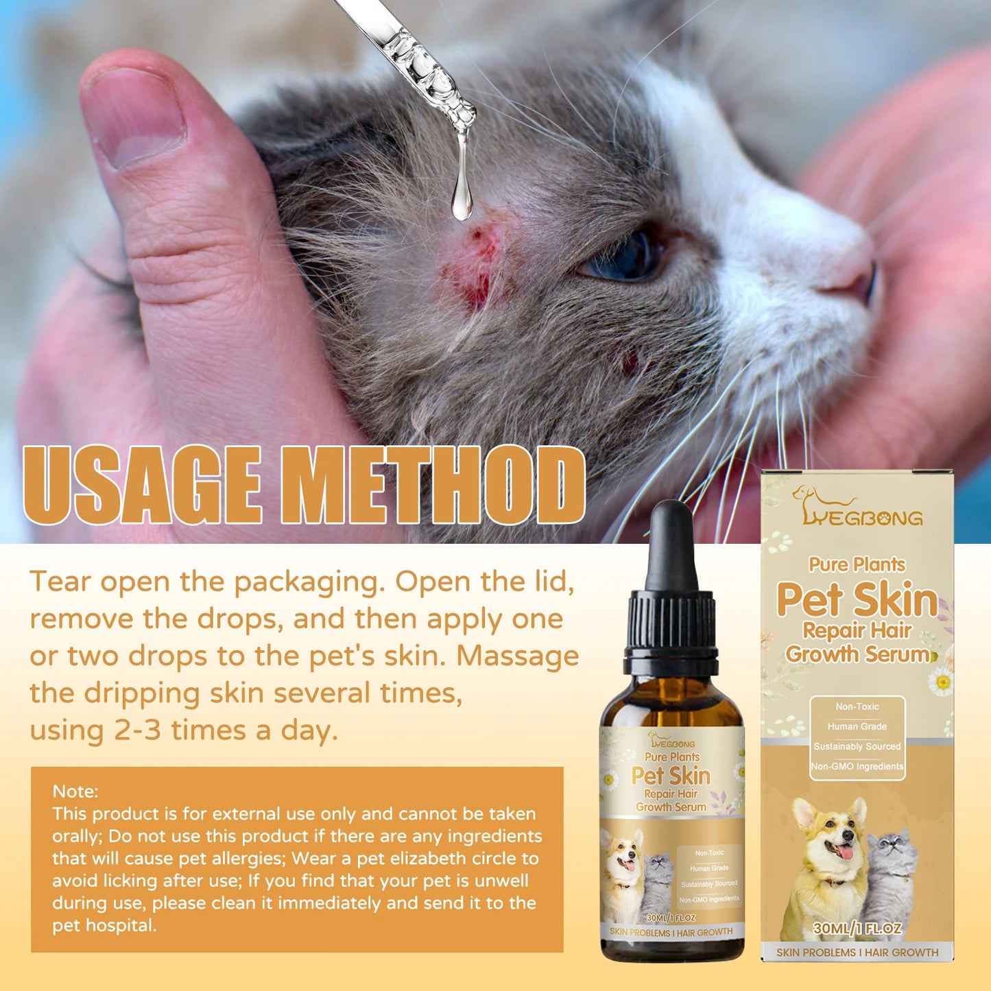Pet Skin and Hair Care Serum Repair Hair Growth Relieve Itching Lice Mite Removal Moisturizing Dogs Cats Skin Care 30ml