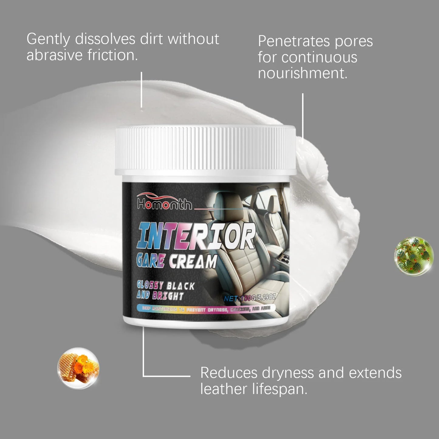 Leather Interior Care Cream Beeswax Caring Car Leather Restorer Interior Stain Removal Gloss Renew Protective Car Nourish Cream