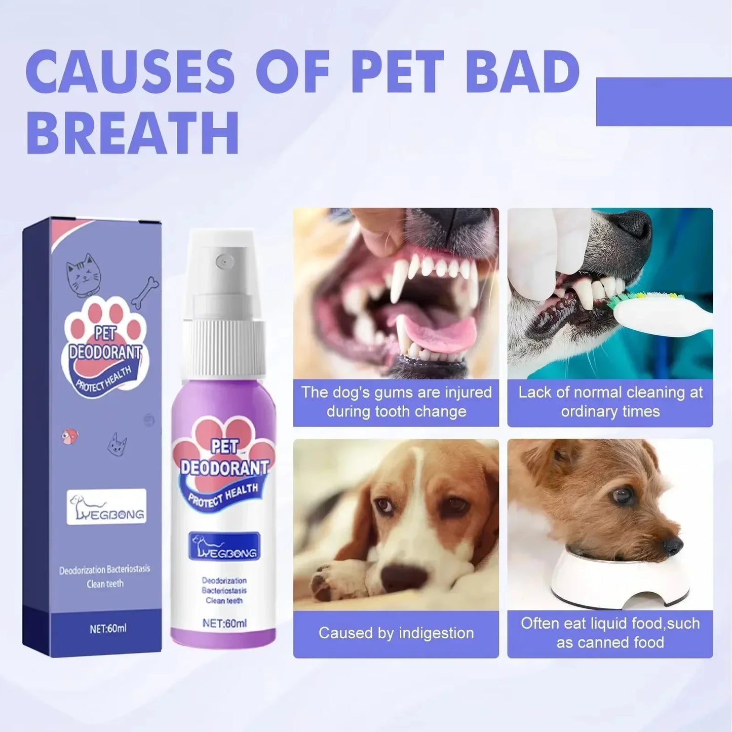 Pet Teeth Cleaning Spray for Dogs Cats Fresh Breath Tartar Remover Prevent Plaque Whitening Oral Care Dental Hygiene Pets Health