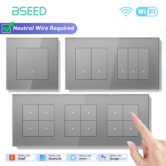 BSEED Tuya Smart WIFI Switch 1/2/3/4Gang 2Way Button Light Switch Smart Life Control Support Alexa Google Home Need Neutral Wire